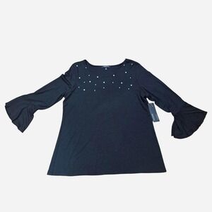 Relativity Women's Black‎ Embellished Top Size Large NWT Scoop Neck Blouse